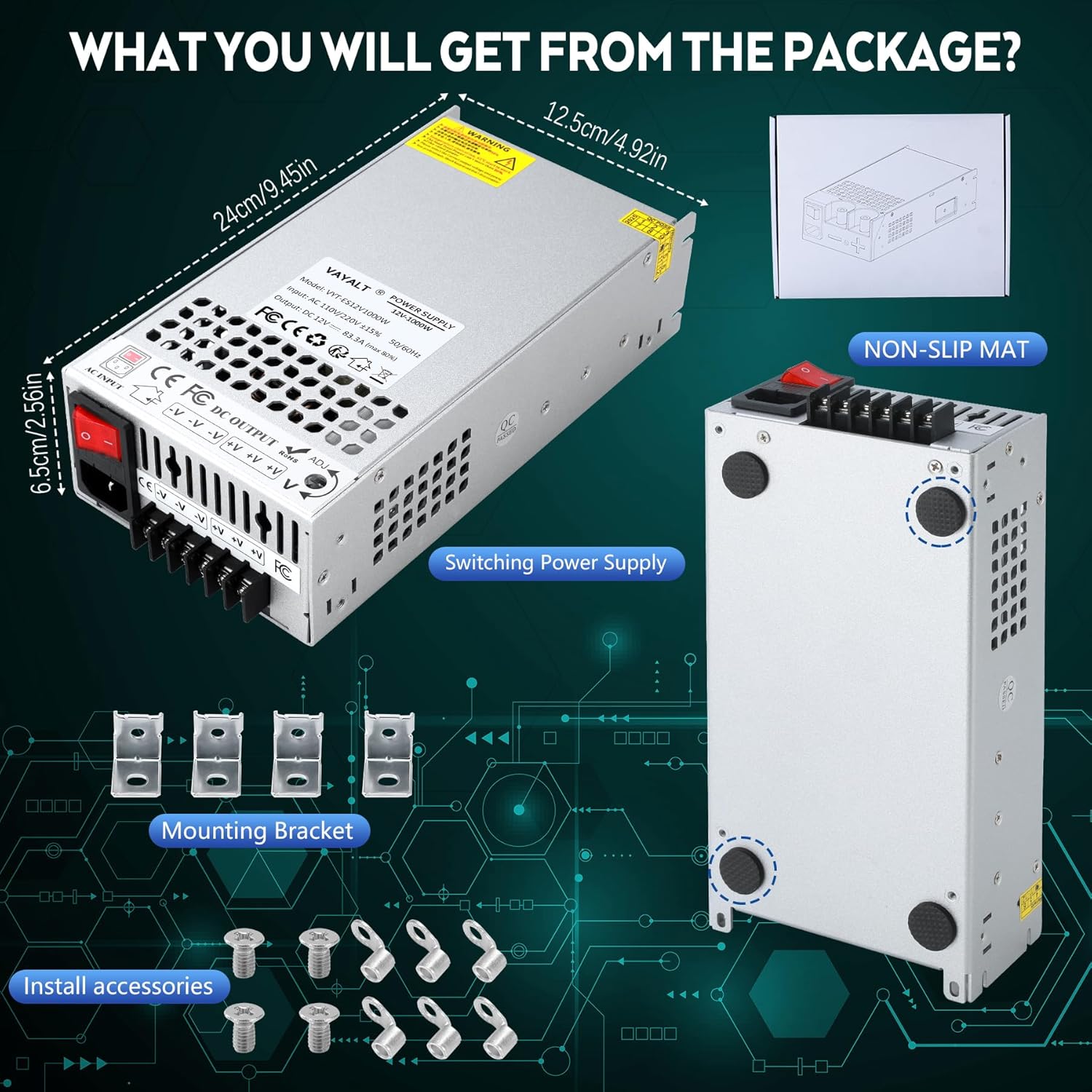 VAYALT 12V 83.3A 1000W DC Switching Power Supply, Universal Regulated Switching AC 110V/220V to DC 12V Transformer, 12V Power Suply for Industrial, Computer Project(No Power Cord)