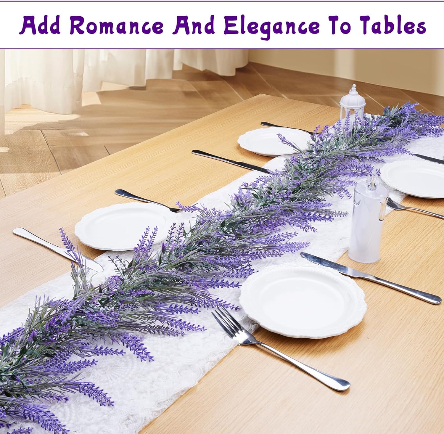 2pcs Spring Summer Lavender Garland, 6Ft Purple Lavender Artificial Garland, All Year Lavender Garlands for Farmhouse Wedding Mantle Arch Porch Stair Table Indoor Door Home Decor