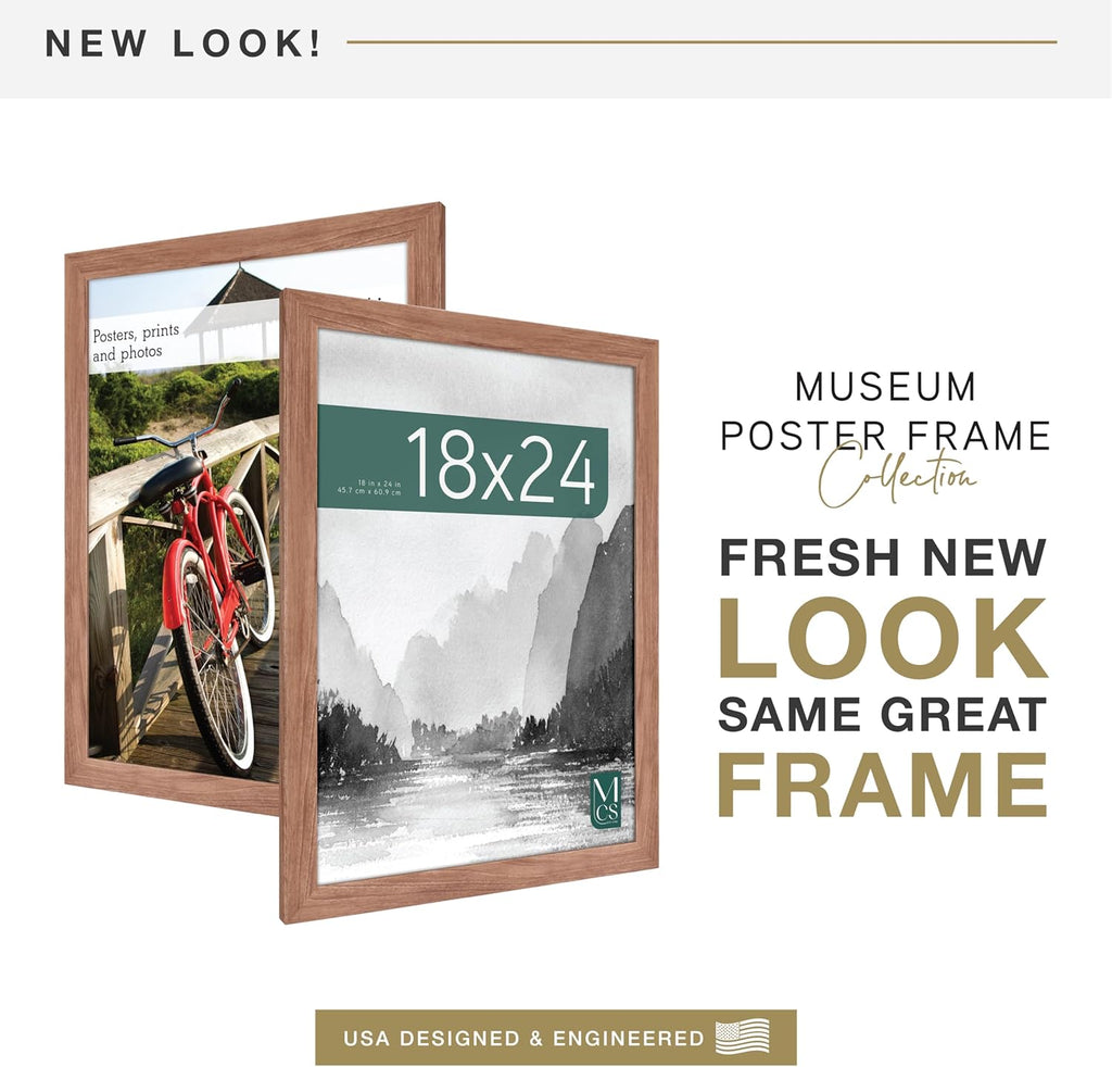 MCS Museum Poster Frame 18x24 Medium Oak Woodgrain, Vertical & Horizontal Wall Hanging Large Picture Frame for Photos, Posters & Art Prints (1-Pack)