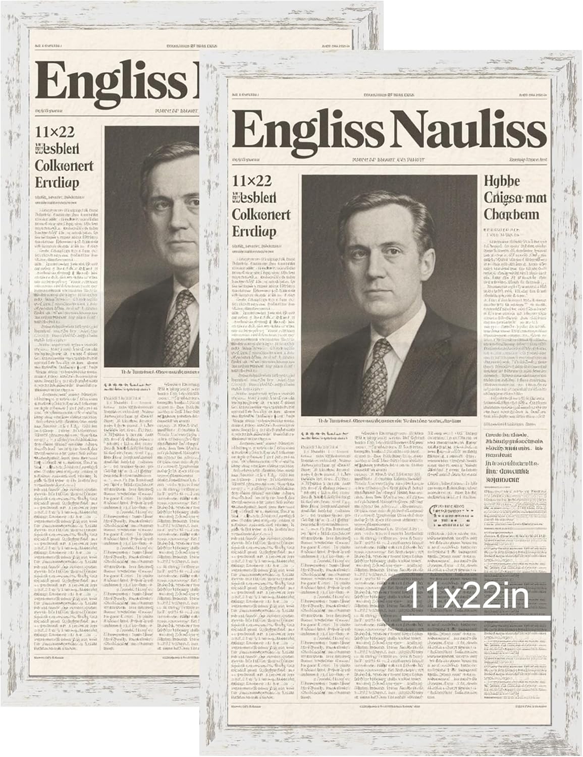11x22 Newspaper Frame 2 Packs, Real Glass and Distressed White Wood Frame, Display Panoramic 11 x 22 Magazine Frames - Horizontal or Vertical Wall Mounting
