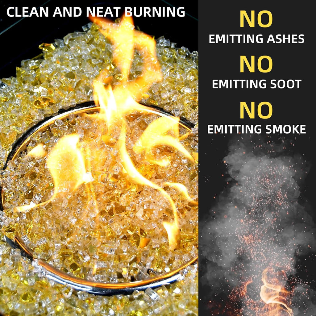 GasSaf 1/4 Inch Fire Glass Reflective Tempered Fireglass Cut Crushed FireGlass for Fire Pit, Fireplace, Replaces Existing Gas Logs & Lava Rocks (20 Pound)(Gold Reflective)