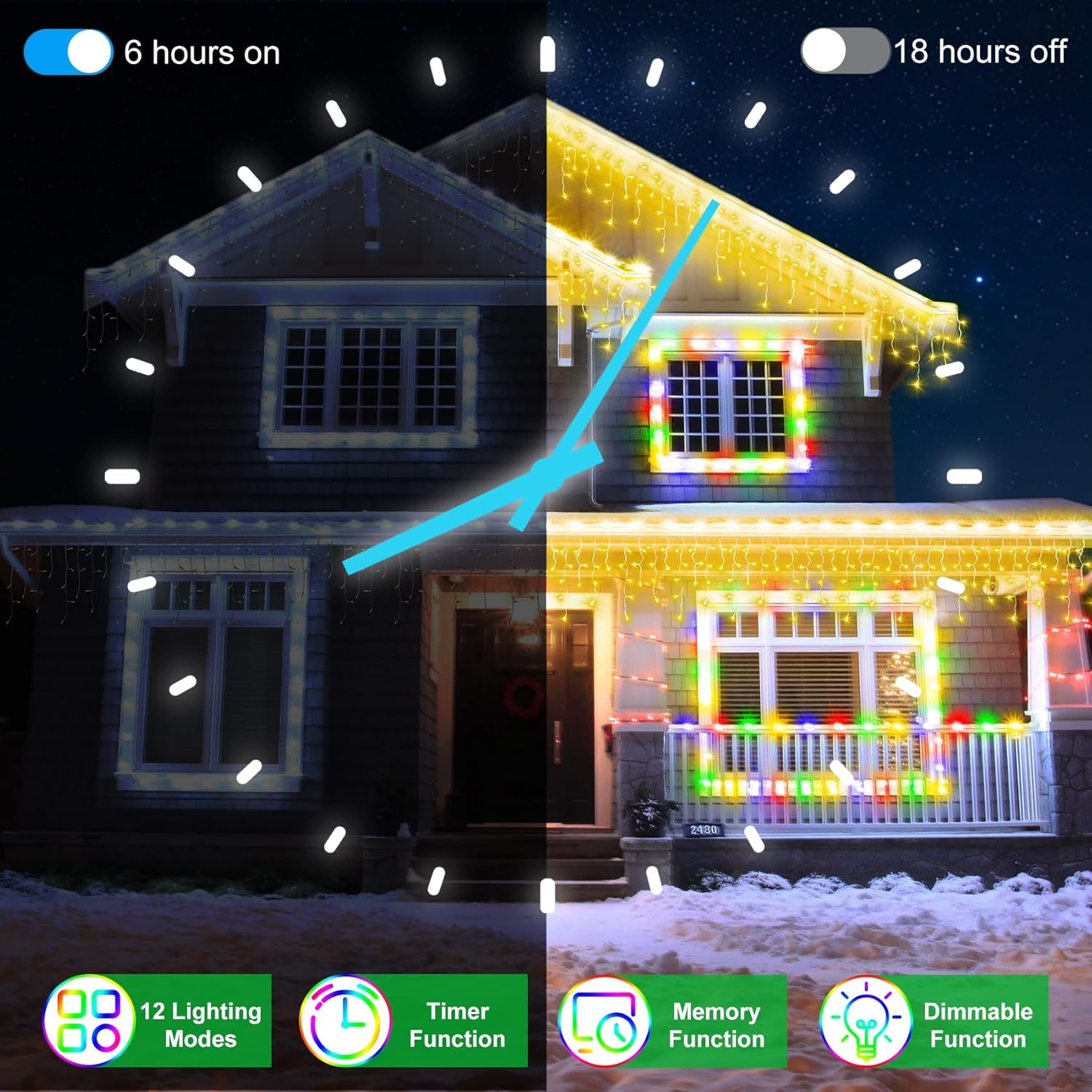 50FT 504 LED Outdoor Christmas Lights - 112 Ice Drops, 12 Pro Modes with Timer Memory & Brightness, Waterproof Hanging Ice String Light for Holiday Wedding Garden Fence House Decor (Warm White)