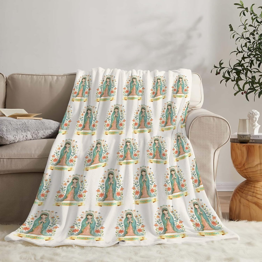 Cute Cartoon Virgin Mary Throw Blanket Gifts for Kids Girls Boys Adults Soft Cozy Plush Fluffy Fuzzy Fleece Blanket Decor 60''X80''