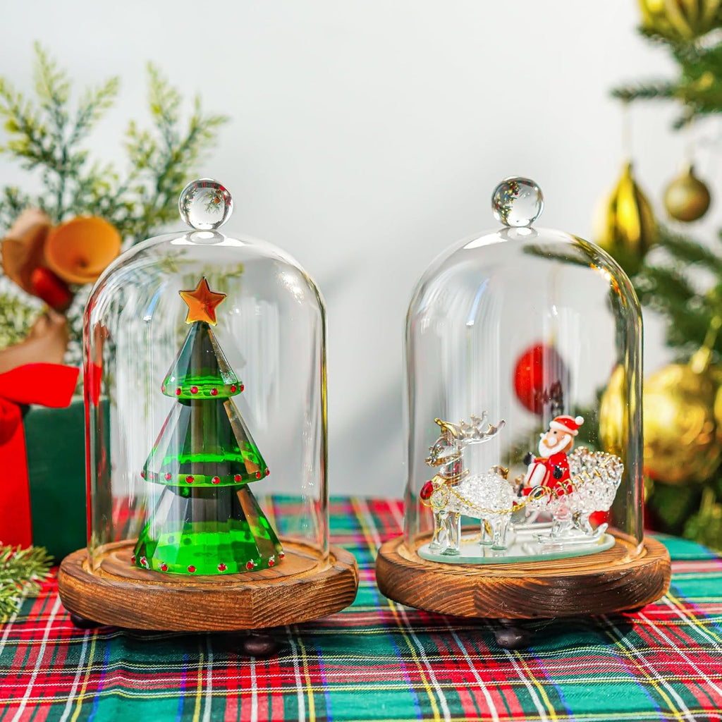 ZEERSHEE 2pcs Glass Cloche Display Dome 6.4x3.7 inch Decorative Glass Display Bell Jar Centerpiece Display Case for Wedding Decor
