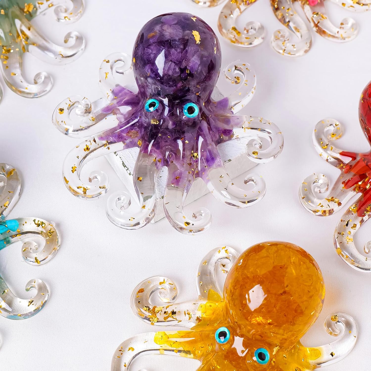 Natural Crystal Labradorite Gravel Octopus Resin Octopus Marine Animals Fish Tank Decorative Healing Home Ornaments Statue Decor Ladies Gift 3.93"