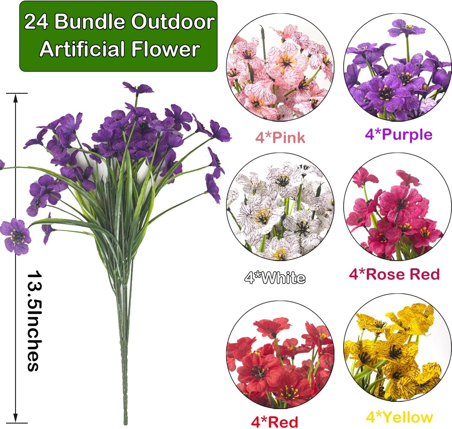 24 Bundles Artificial Flowers for Outdoor & Indoor , UV-Resistant Faux Plastic Plants Decor for Hanging Planters, Garden Porch, Window Box - Weather-Resistant Home Decor for Farmhouse, Wedding, Patio