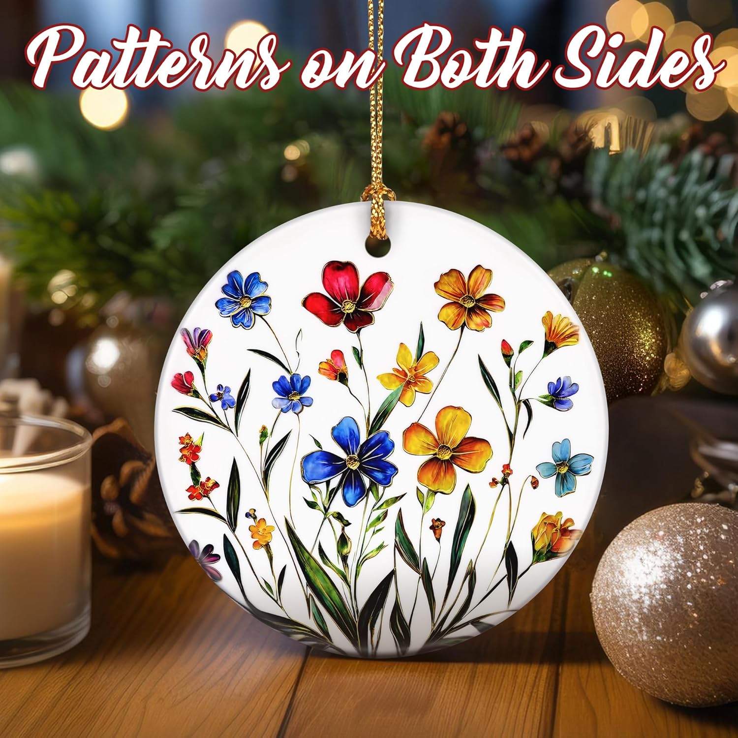 Christmas Ornaments, Dodosky 2.8in Ceramic Wildflower Ornament, Xmas Decor, Christmas Tree Ornaments, Xmas Decorations for Tree, Holiday Ornament, Flower Themed Gifts, Gifts for Women, Plant Lovers
