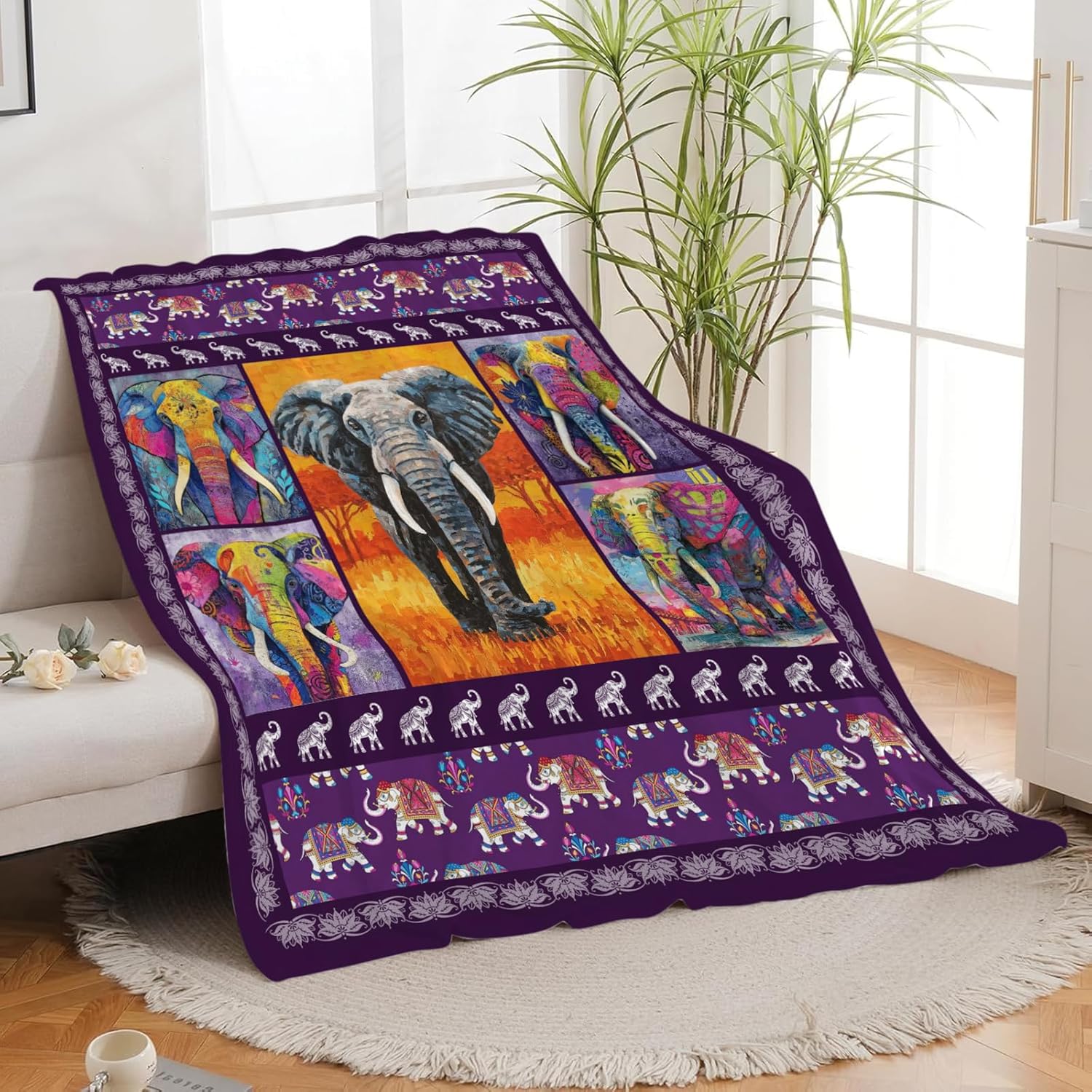 Elephant Throw Blanket Elephant Stuff Gifts for Kids Girls Boys Adults Women Men Soft Cozy Warm Plush Fluffy Fuzzy Fleece Blanket Decor 50''X60''