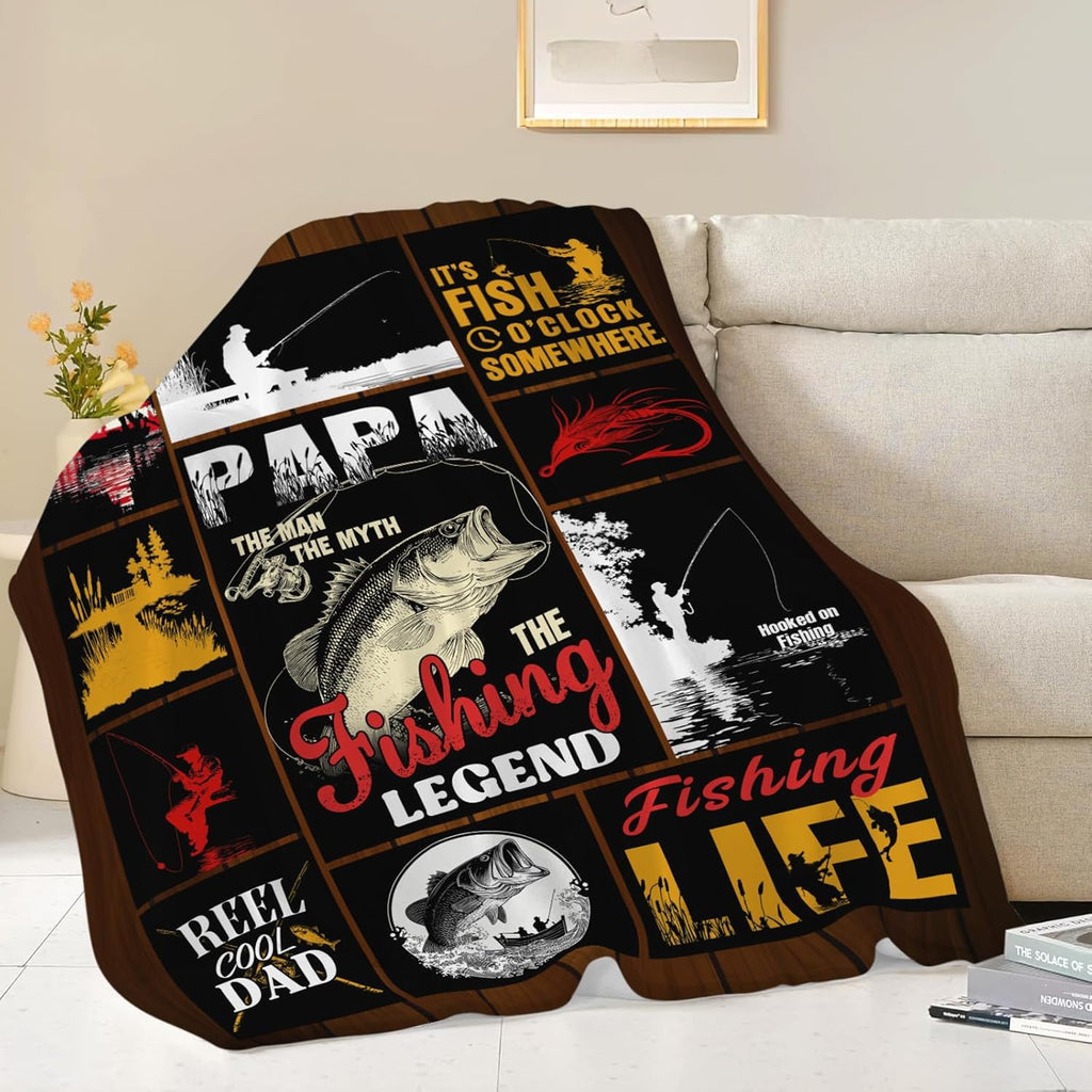 Fish Throw Blanket Fishing Stuff Gifts for Kids Girls Boys Adults Women Men Soft Cozy Warm Plush Fluffy Fuzzy Fleece Blanket Decor 60''X80''