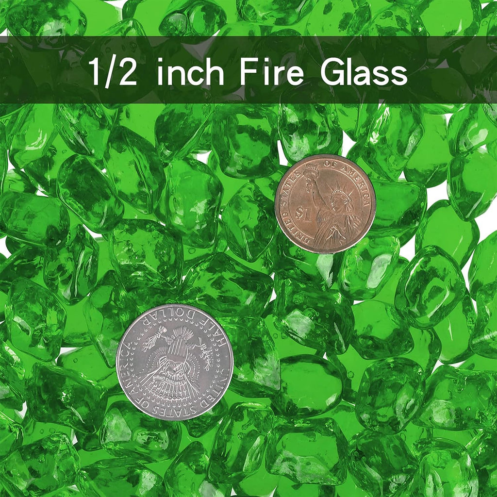 Onlyfire 1/2-Inch Polygon Fire Glass, 10 Pound Pack Glass Rock for Fireplace Fire Pit & Lanscaping, High Luster Green