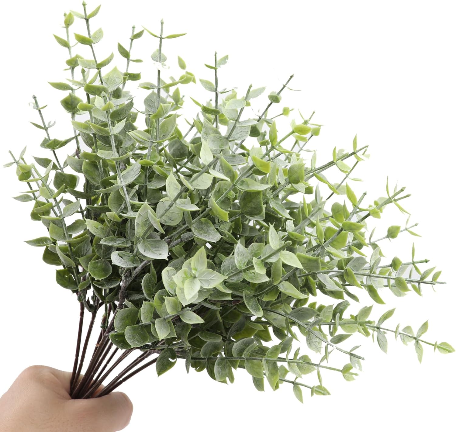 Artificial Eucalyptus Stem, Green Leaves, 12 Pack Green Faux Plant Branch, 12 inch Single Spray Fake Plants for Garden Office Patio Wedding Farmhouse Indoor Decoration