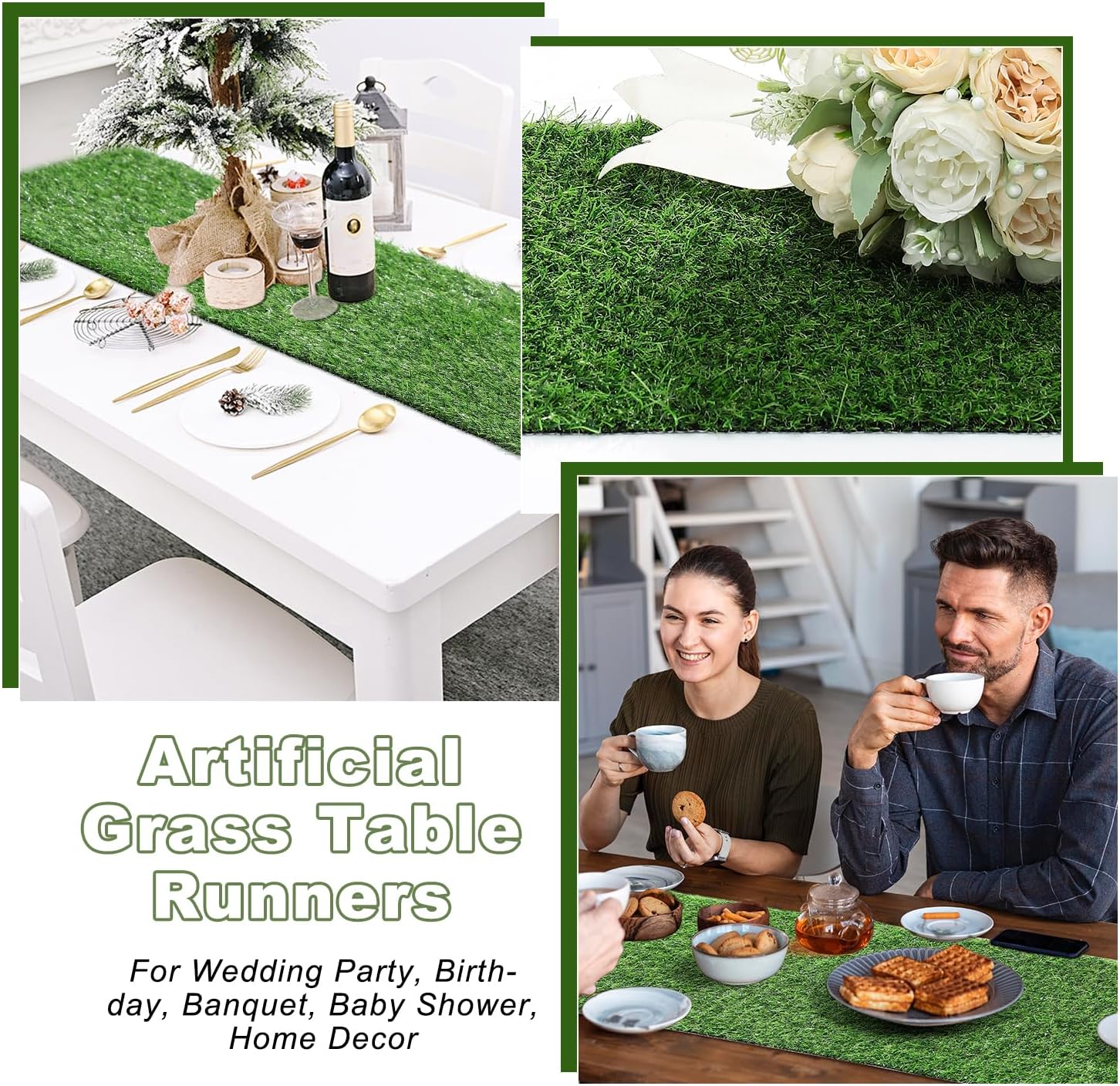 Artificial Grass Table Runners-13 x 84 Inches Faux Grass Table Runner for Golf Themed Party,Synthetic Turf Table Runner for Wedding Party, Birthday, Banquet, Baby Shower, Home Decor