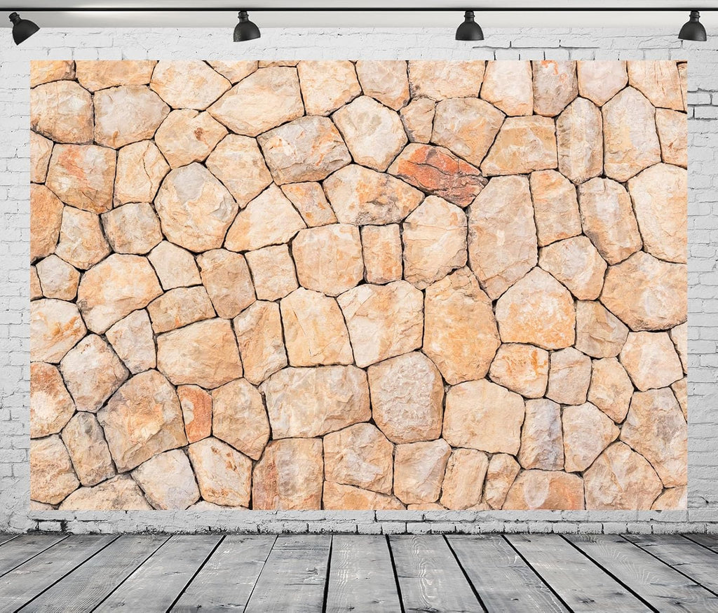 10x6.5ft Fabric Stone Wall Backdrop Natural Rock Wall Textured Photography Background Birthday Party Decoration Newborn Boy Kid Adult Artistic Portrait Seamless Scene Video Photo Shoot Props