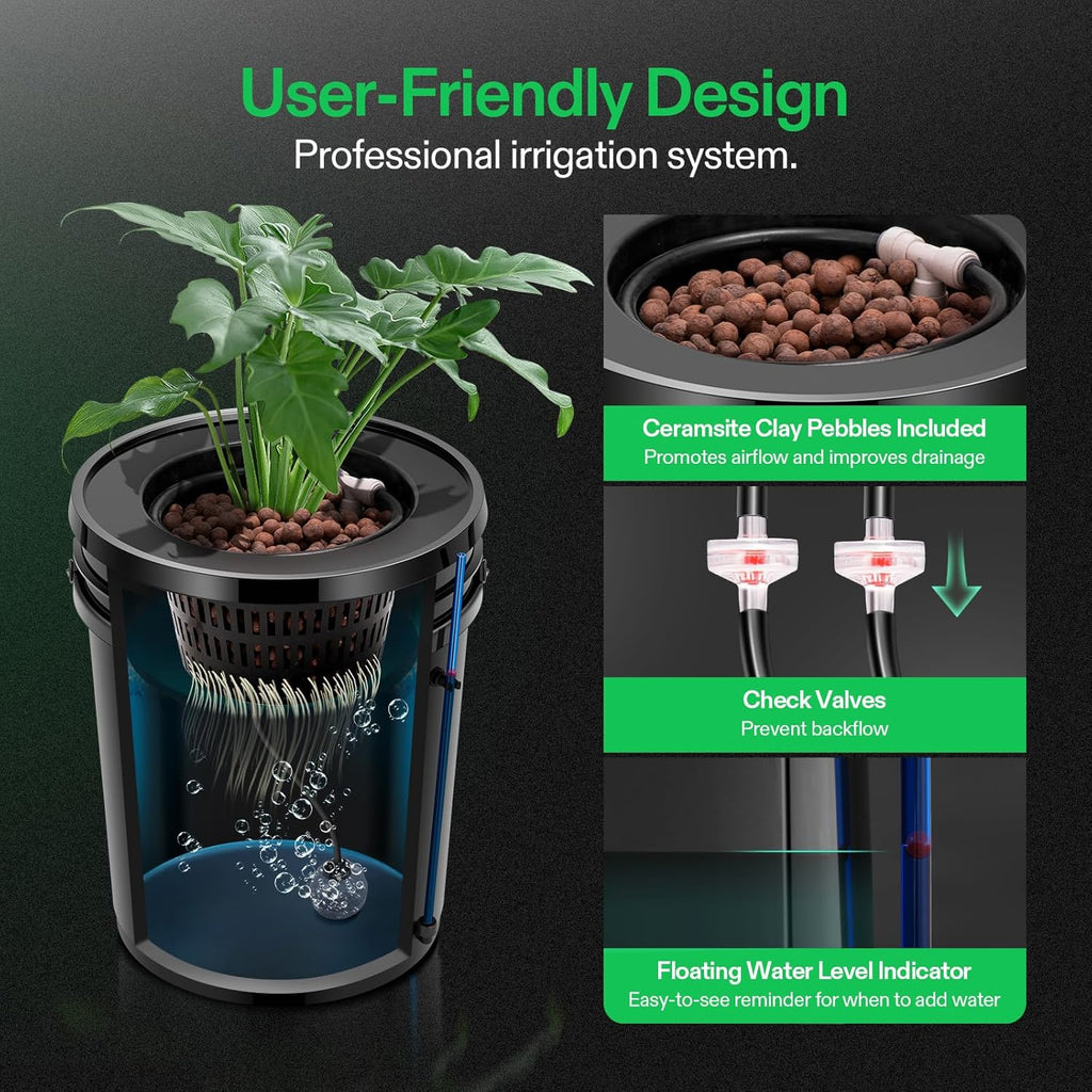 VIVOSUN DWC Hydroponics Grow System with Top Drip Kit, 5-Gallon Deep Water Culture, Recirculating Drip Garden System with Multi-Purpose Air Hose, Air Pump, and Air Stone (2 Buckets + Top Drip Kit)