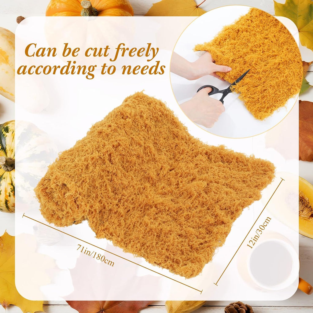 Zeyune 1 Pcs Christmas Fake Moss Table Runner for Crafts 12'' x 71'' Artificial Moss Sheet Roll Waterproof Carpet Blanket for Wall Roof Garden Wedding Birthday Party Table Decoration (Yellow)