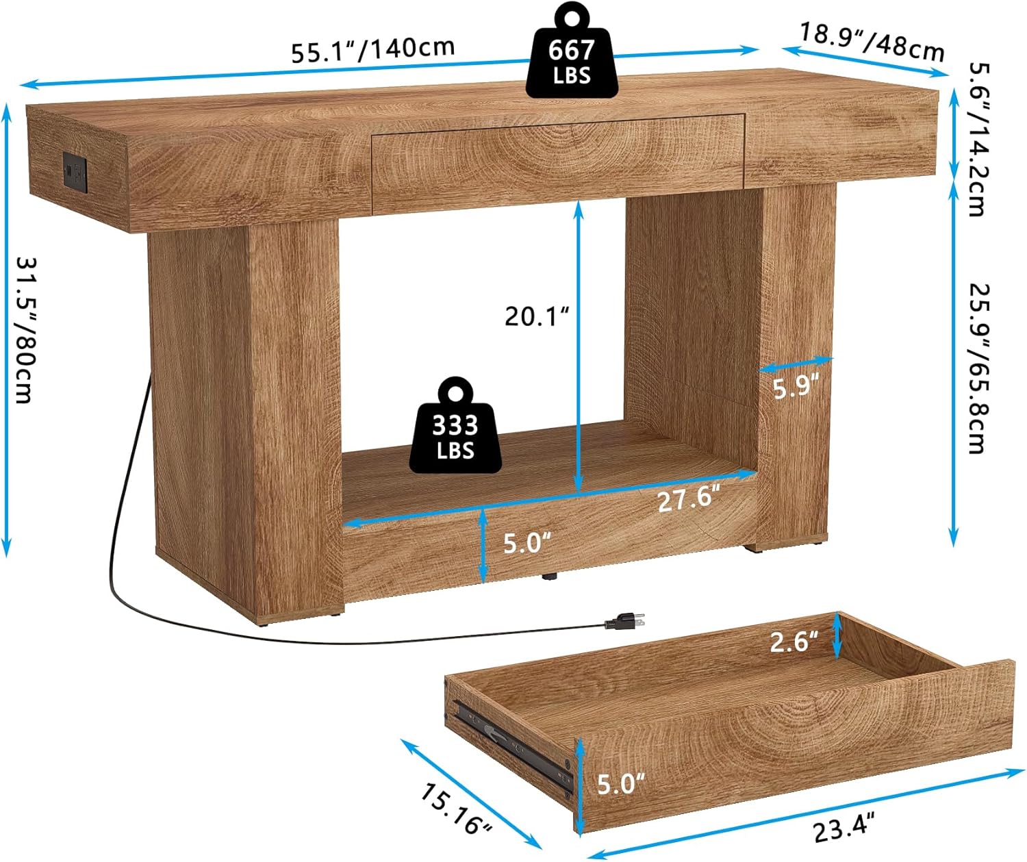 55–75 Gallon Aquarium Stand, Double Fish Tank Table with Power Outlets&USB Heavy Duty MDF Board&Metal Frame Holds 2 Tanks for Fish,Turtle, Reptile,Amphibian Terrariums, Farmhouse Style(Natural)