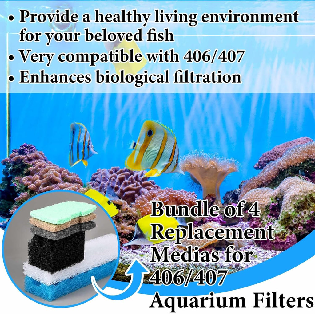 32 Pcs Filter Media Compatible with 406/407 Filters, Aquarium Replacement Maintenance Kit Including Biological Sponge, Ammonia/Phosphate/Nitrite Remover Pad, Aquarium Towel, Grease