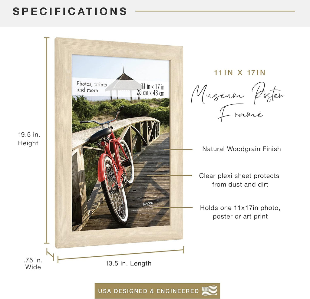 MCS Museum Poster Frame 11x17 Natural Woodgrain, Vertical & Horizontal Wall Hanging Large Picture Frame for Photos, Posters & Art Prints (1-Pack)