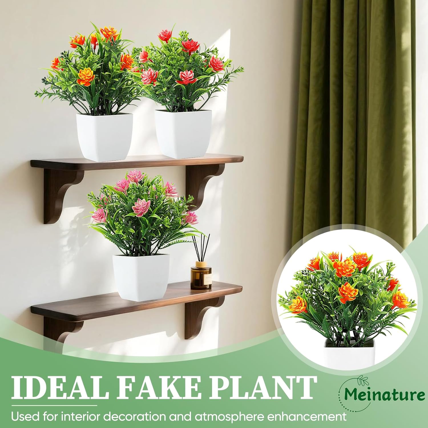 Fake Plants 4 Packs, Small Artificial Plants with Flowers, Black Faux Plants for Bathroom, Office, Home, Conference Table Decor, Indoor Desk Decor for Library, Restaurant (Spring Color 2)