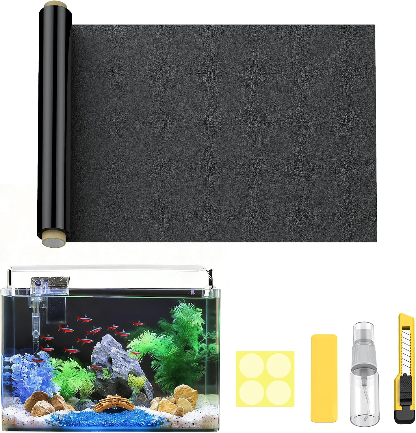 Pawfly Black Aquarium Background, 25" x 12", Static Cling Fish Tank Background Wallpaper, No Glue Reusable PVC Fish Tank Backdrop, Easy to Install Aquarium Décor Background, Fish Tank Decoration