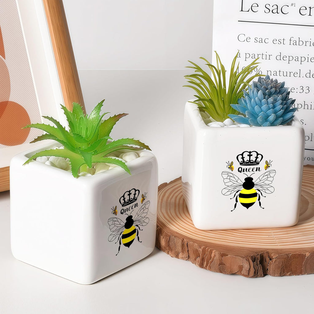 Bee Succulent Planter Flower Plant Pot Small, Gifts for Women Teens Girls Kids, Bee Lovers Themed Stuff Accessories Things Decor Merch, Home Office Table Desk Decoration!