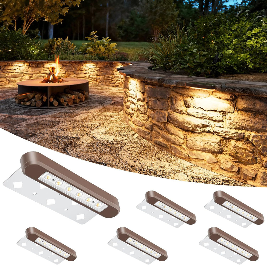VOLISUN 7 Inch Retaining Wall Lights, IP67 Waterproof Hardscape Lighting, Cuttable Low Voltage Lighting, 12V Paver Lights, 2.8W Outdoor Step Landscape Lights, 2700K Soft White (6 Pack)