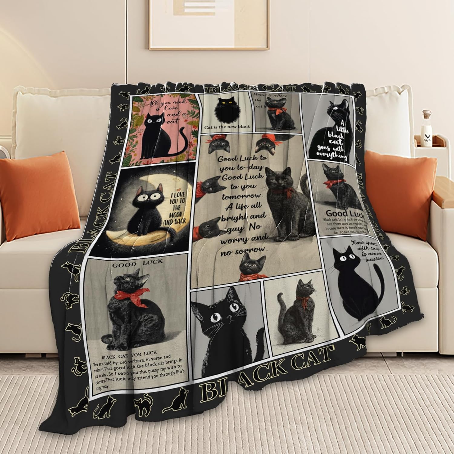 Black Cat Throw Blanket Black Cat Stuff Gifts for Kids Girls Boys Adults Women Men Soft Cozy Warm Plush Fluffy Fuzzy Fleece Blanket Decor 60''X80''