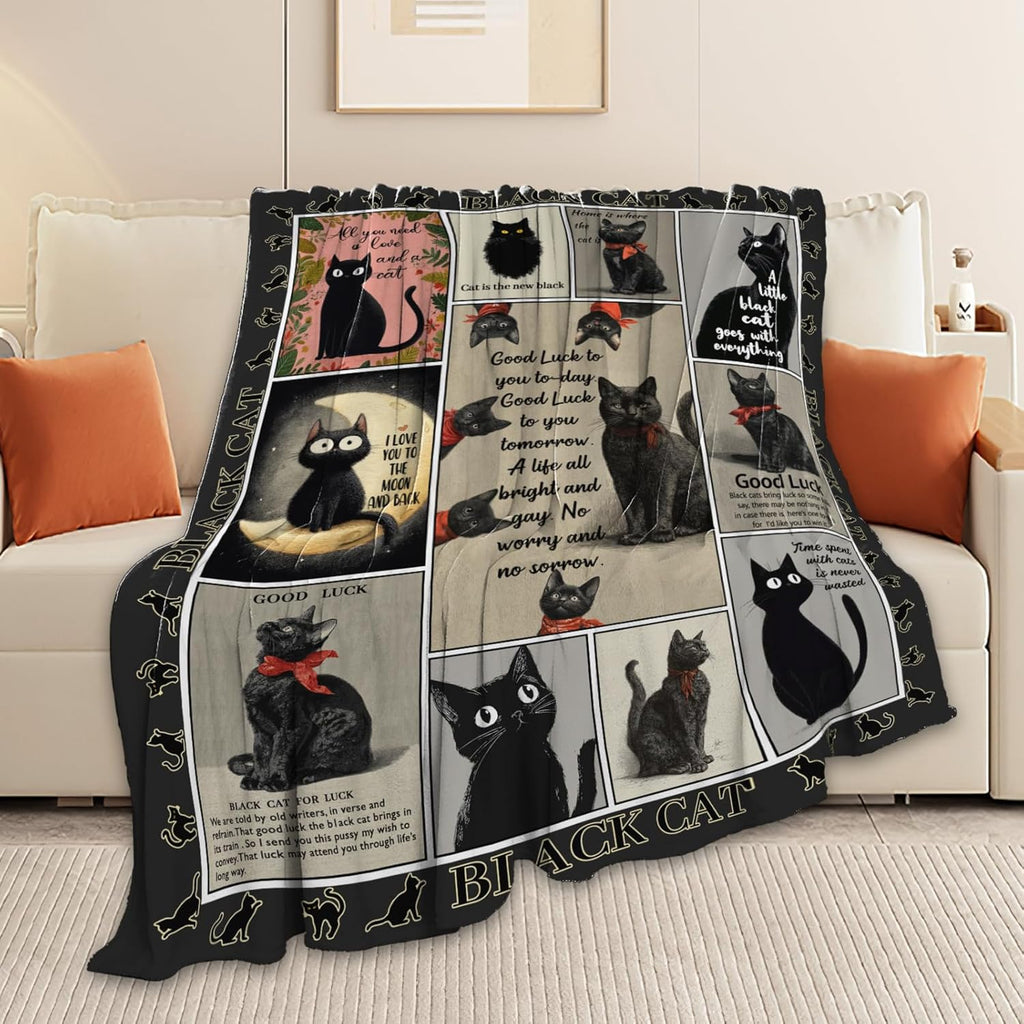 Black Cat Throw Blanket Black Cat Stuff Gifts for Kids Girls Boys Adults Women Men Soft Cozy Warm Plush Fluffy Fuzzy Fleece Blanket Decor 50''X60''