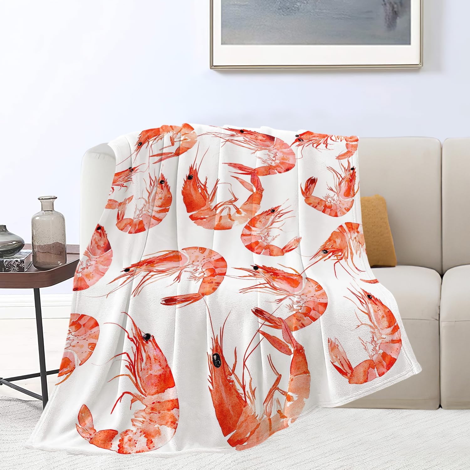 Shrimp Blanket Shrimp Throw Blanket Flannel Stuff Merch Cozy Decor Fleece Plush Fuzzy Warm Soft Lightweight Bedding Gifts for Girls Women Men Boy Couch Sofa 80"X60"