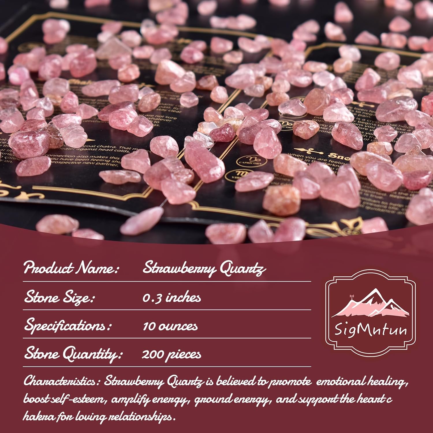 Polished Strawberry Quartz Crystal Chips 200 Pcs - 0.3" Tumbled Stone Chips Crushed Sea Glass Stones Bulk Healing Reiki Crystal Making Home Decoration