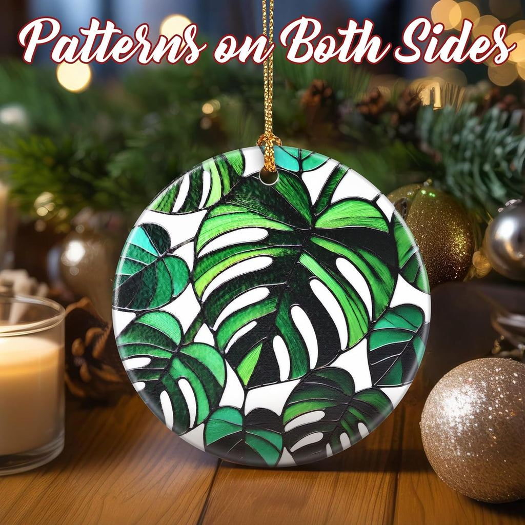 Christmas Ornaments, Dodosky 2.8in Ceramic Monstera Plant Ornament, Xmas Decor, Christmas Tree Ornaments, Xmas Decorations for Tree, Holiday Ornament, Gifts for Plant Lovers, Gifts for Women, Men
