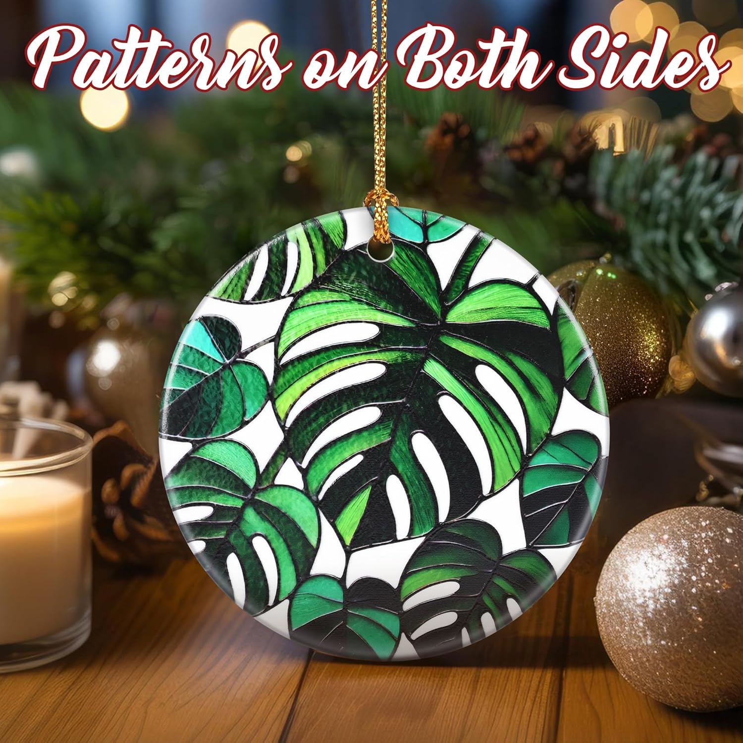 Christmas Ornaments, Dodosky 2.8in Ceramic Monstera Plant Ornament, Xmas Decor, Christmas Tree Ornaments, Xmas Decorations for Tree, Holiday Ornament, Gifts for Plant Lovers, Gifts for Women, Men