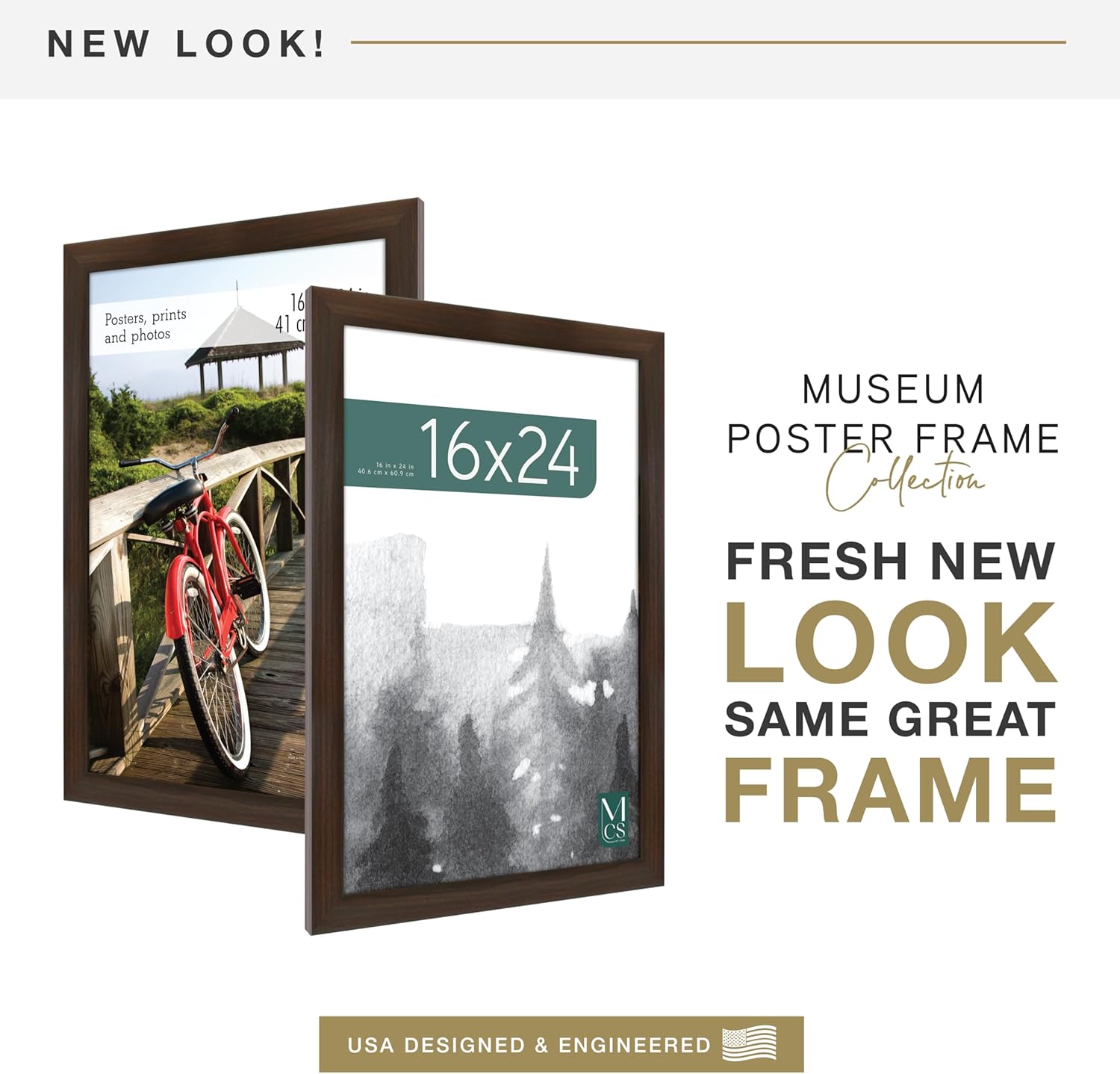 MCS Museum Poster Frame 16x24 Espresso Woodgrain, Vertical & Horizontal Wall Hanging Large Picture Frame for Photos, Posters & Art Prints (1-Pack)