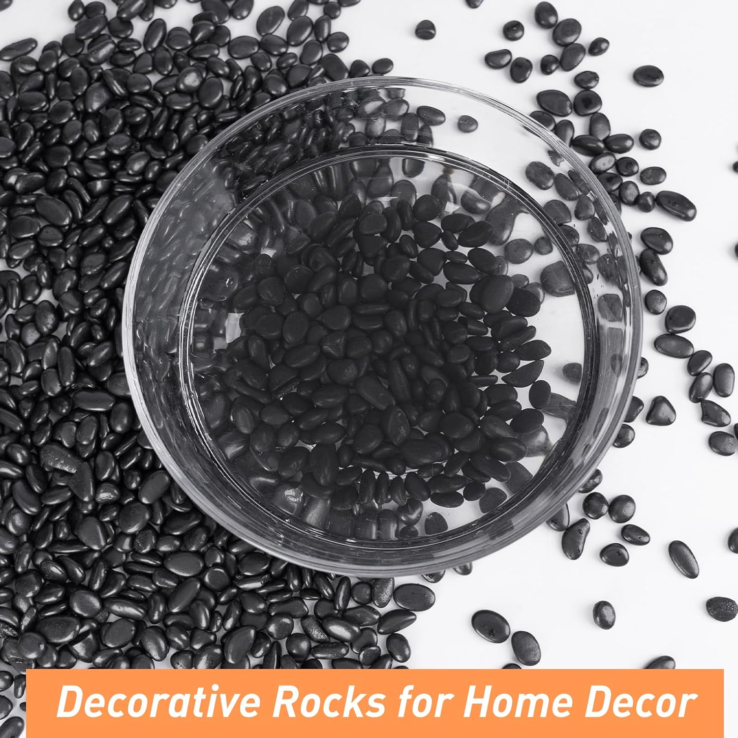 10 lbs Black Pebbles for Indoor Plants, Succulent, Bamboo, Vase, 3/8" Plant Rocks for Pots Indoor, Small River Rocks Decorative Pea Gravel, Highly Polished