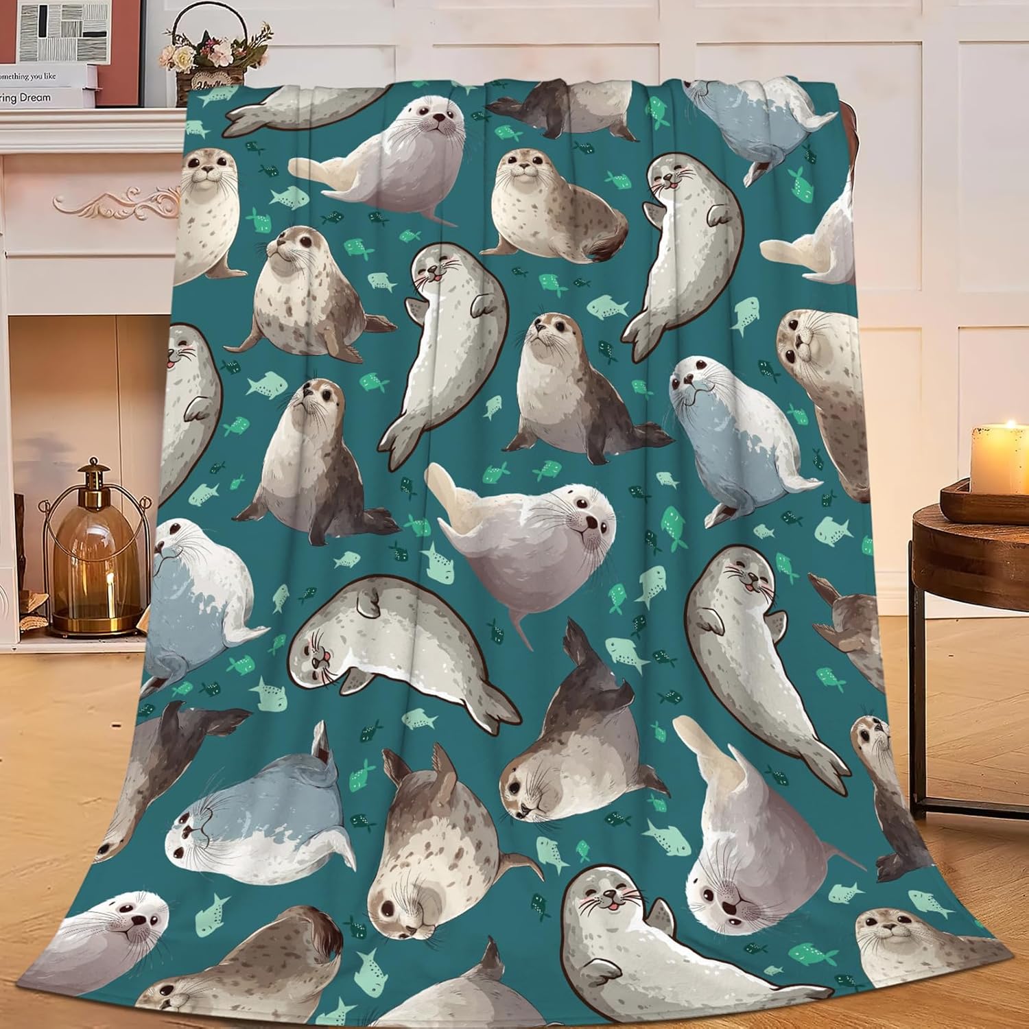Seal Throw Blanket Ocean Seal Stuff Gifts for Kids Girls Boys Adults Women Men Soft Cozy Warm Plush Fluffy Fuzzy Fleece Blanket Decor 60''X80''
