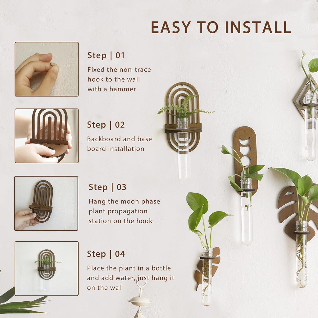 2 Pack Plant Propagation Station Wall Hanging Wooden Shelf Plant Terrarium Rainbow Design for Hydroponics Home Office Decor Test Tube Propagate Air Plant Cutting Holder