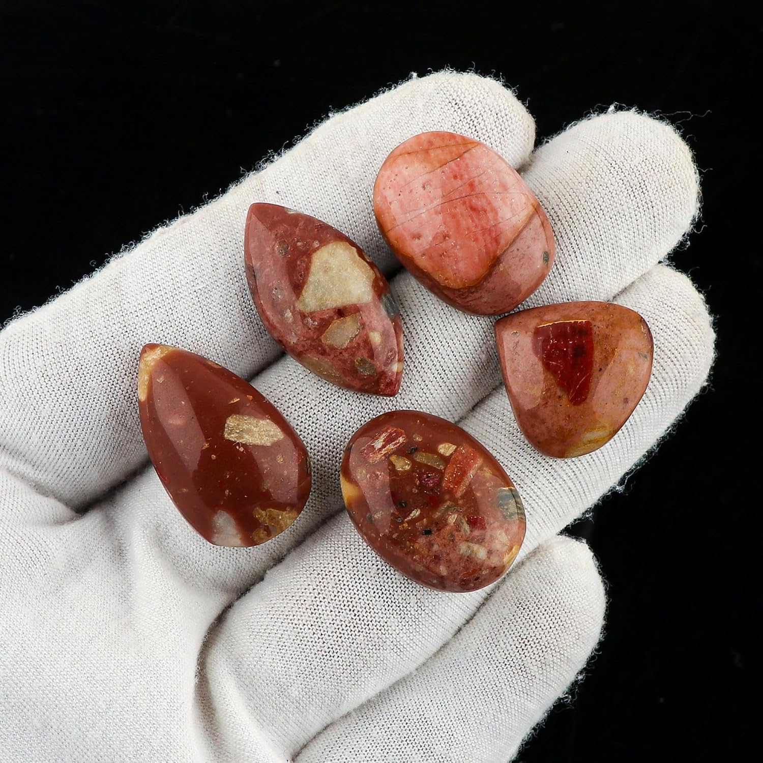 CRYSTALIS 5pcs Natural Red-Jasper Loose Gemstone Wholesale Bulk Cabochons Jewelry Making Supply, Chakra Healing Polished Stones, Wire Wrapping, DIY, Gem Collection, Mix-Shape
