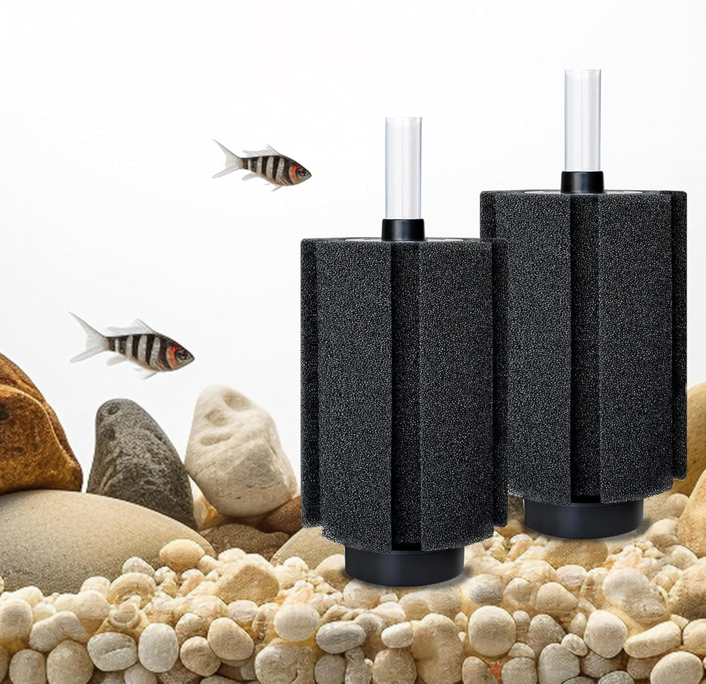 2 Pcs Extra Large Aquarium Sponge Filter with Air Stone and Ceramic Media, Quiet Fish Tank Sponge Filter Fir 80-150 Gal Breeding Fry Betta Shrimp Fish Tank