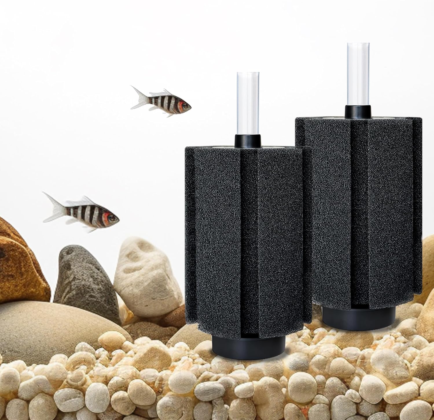 2 Pcs Extra Large Aquarium Sponge Filter with Air Stone and Ceramic Media, Quiet Fish Tank Sponge Filter Fir 80-150 Gal Breeding Fry Betta Shrimp Fish Tank