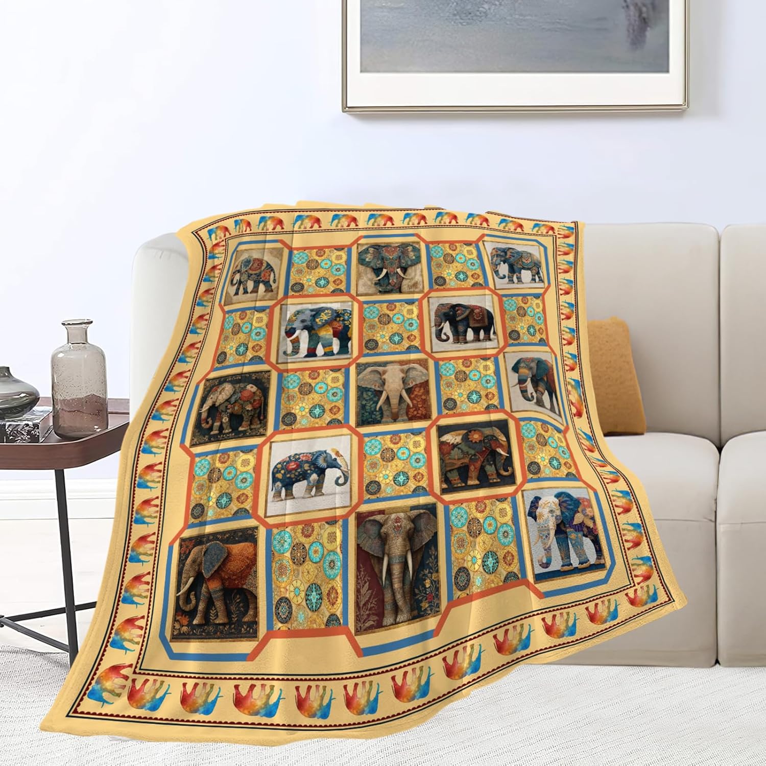 Elephant Throw Blanket Elephant Stuff Gifts for Kids Girls Boys Adults Women Men Soft Cozy Warm Plush Fluffy Fuzzy Fleece Blanket Decor 60''X80''