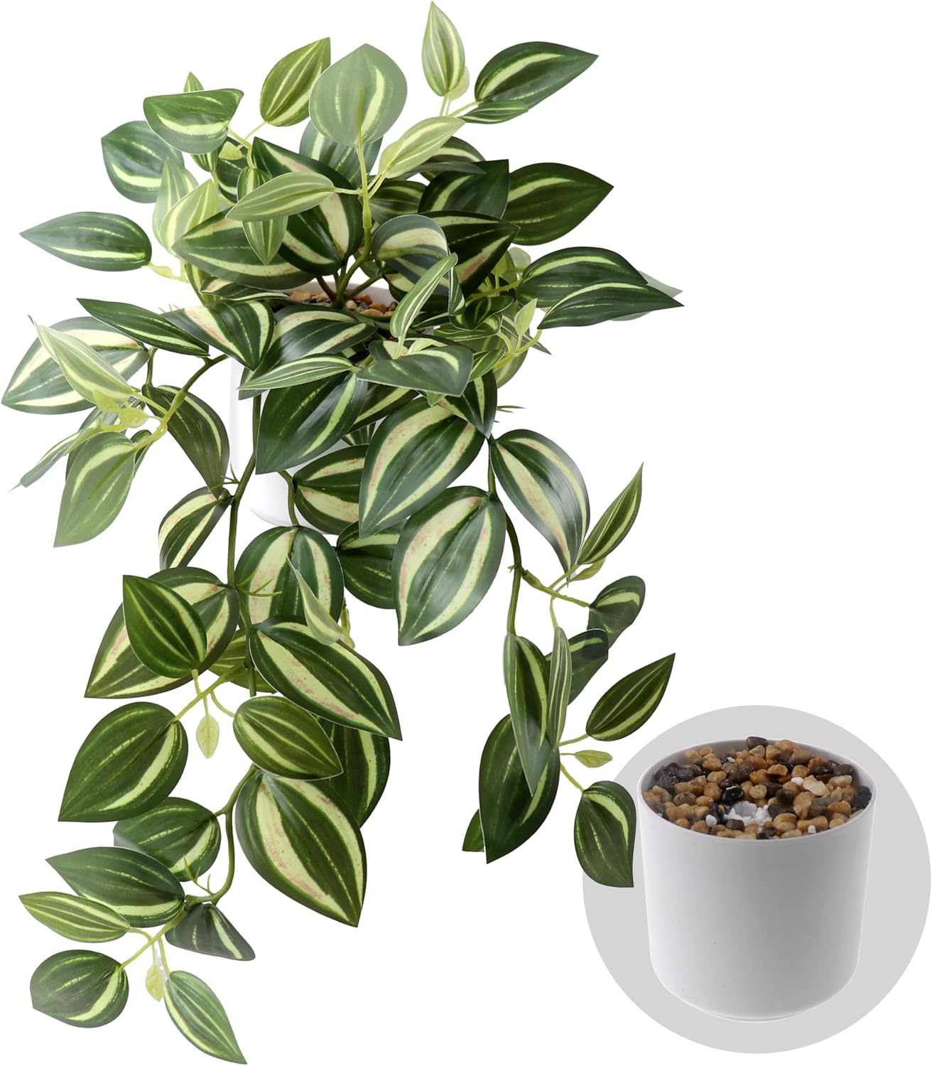 Fake Plants Indoor Artificial Hanging Plants with Pot, Potted Silk Greenery Faux Watermelon Peperomia Ivy Draping Plant for Home Office Desk Living Room Bedroom Wall Shelf Decor (Light, Dark Green)