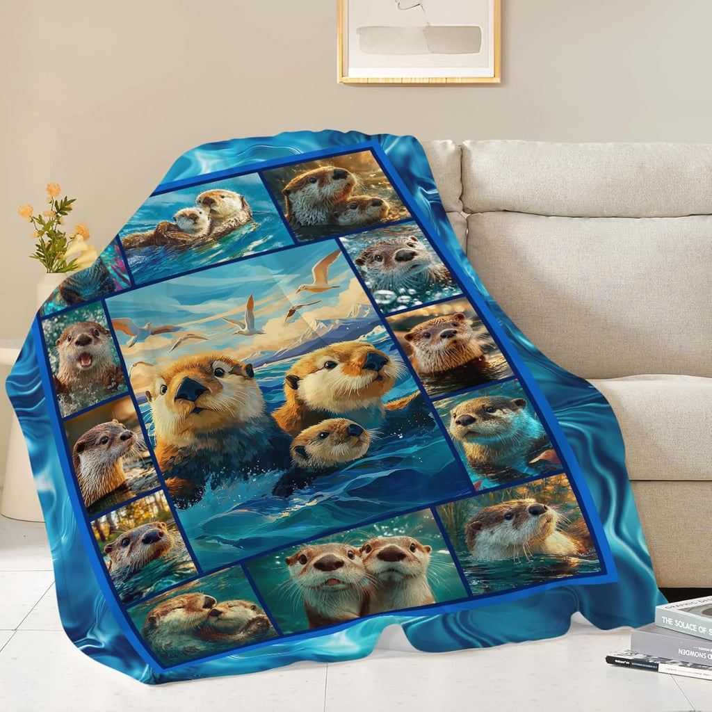 Otter Throw Blanket Otter Stuff Gifts for Kids Girls Boys Adults Women Men Soft Cozy Warm Plush Fluffy Fuzzy Fleece Blanket Decor 60''X80''