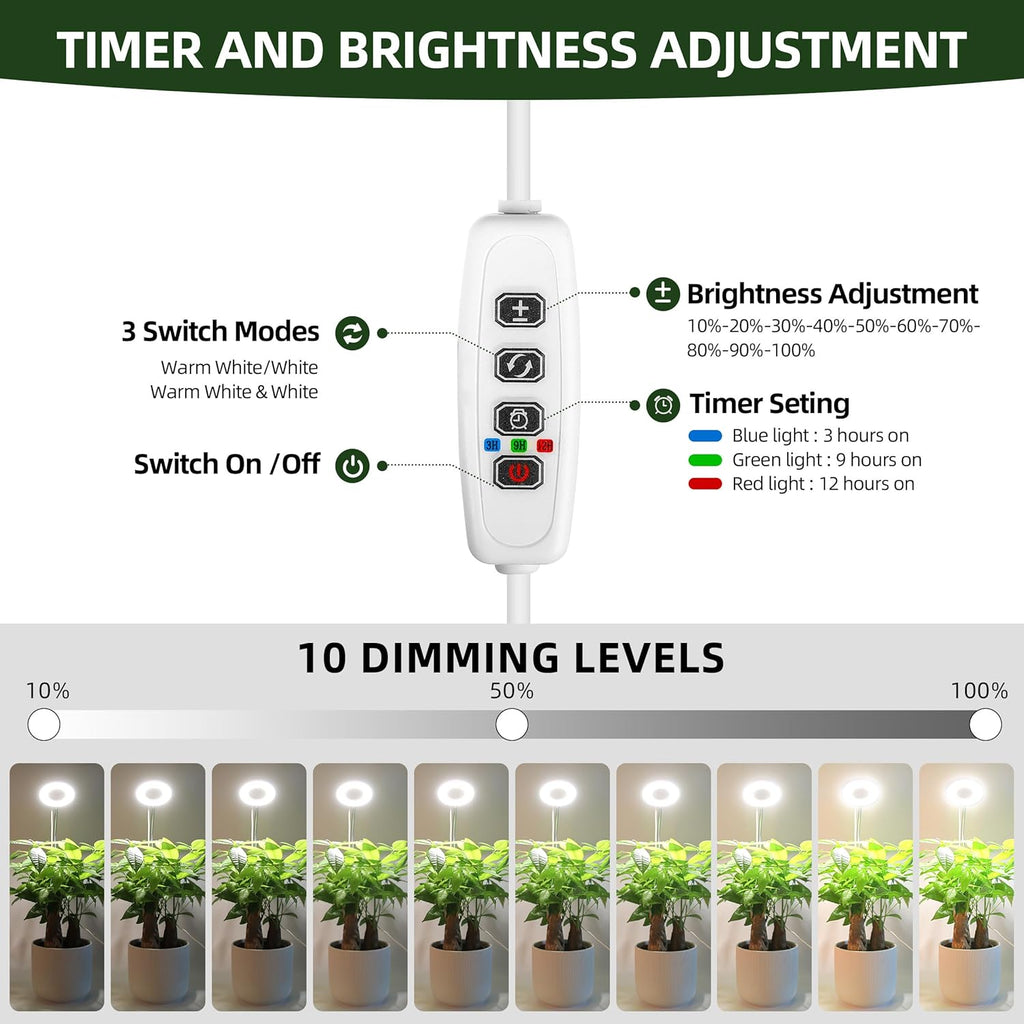 Grow Light Full Spectrum Plant Grow Lights with Detachable Base 48 LED Plant Light Desk Grow Lamp for Indoor Plants Growing Lamps (White, 1)