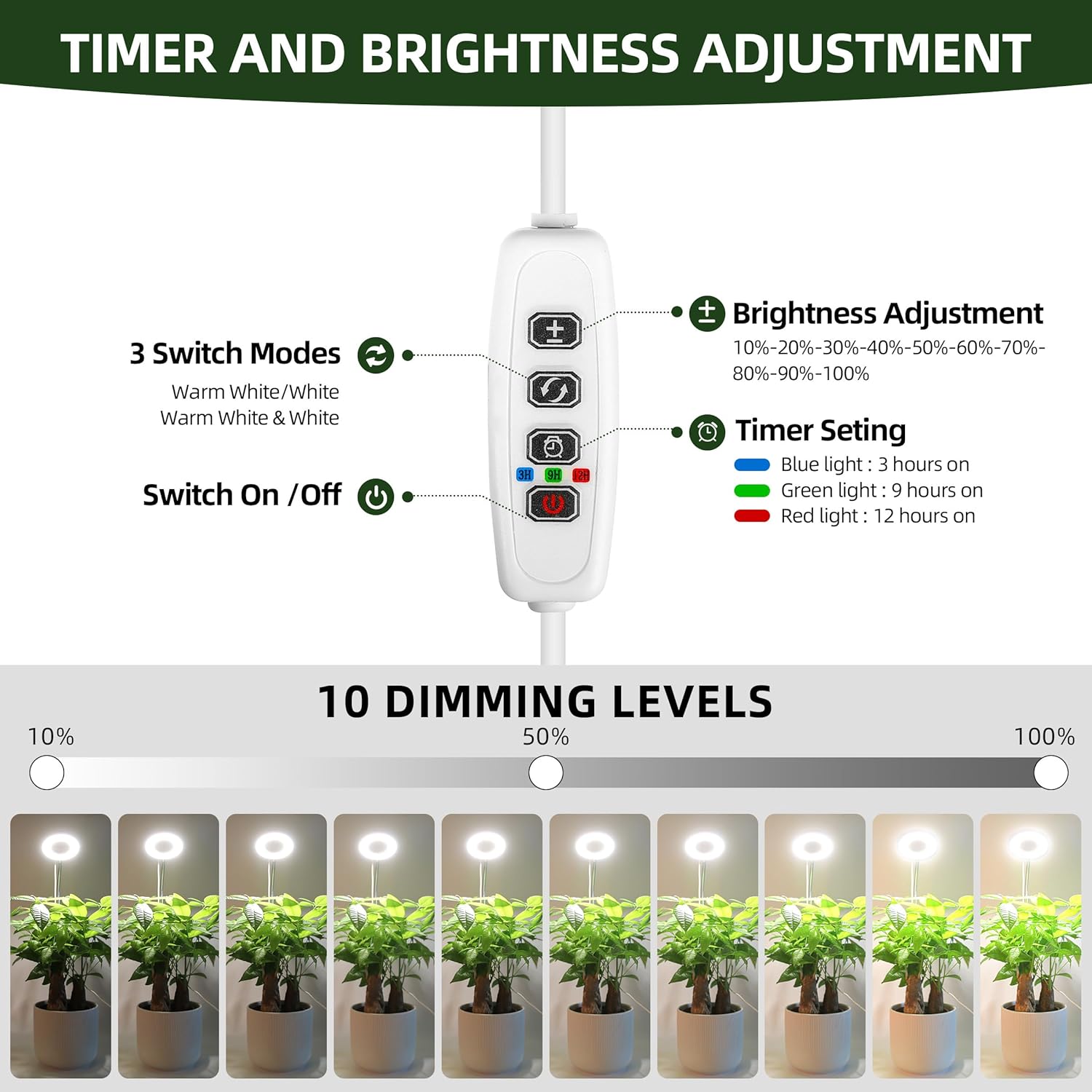 Grow Light Full Spectrum Plant Grow Lights with Detachable Base 48 LED Plant Light Desk Grow Lamp for Indoor Plants Growing Lamps (White, 1)