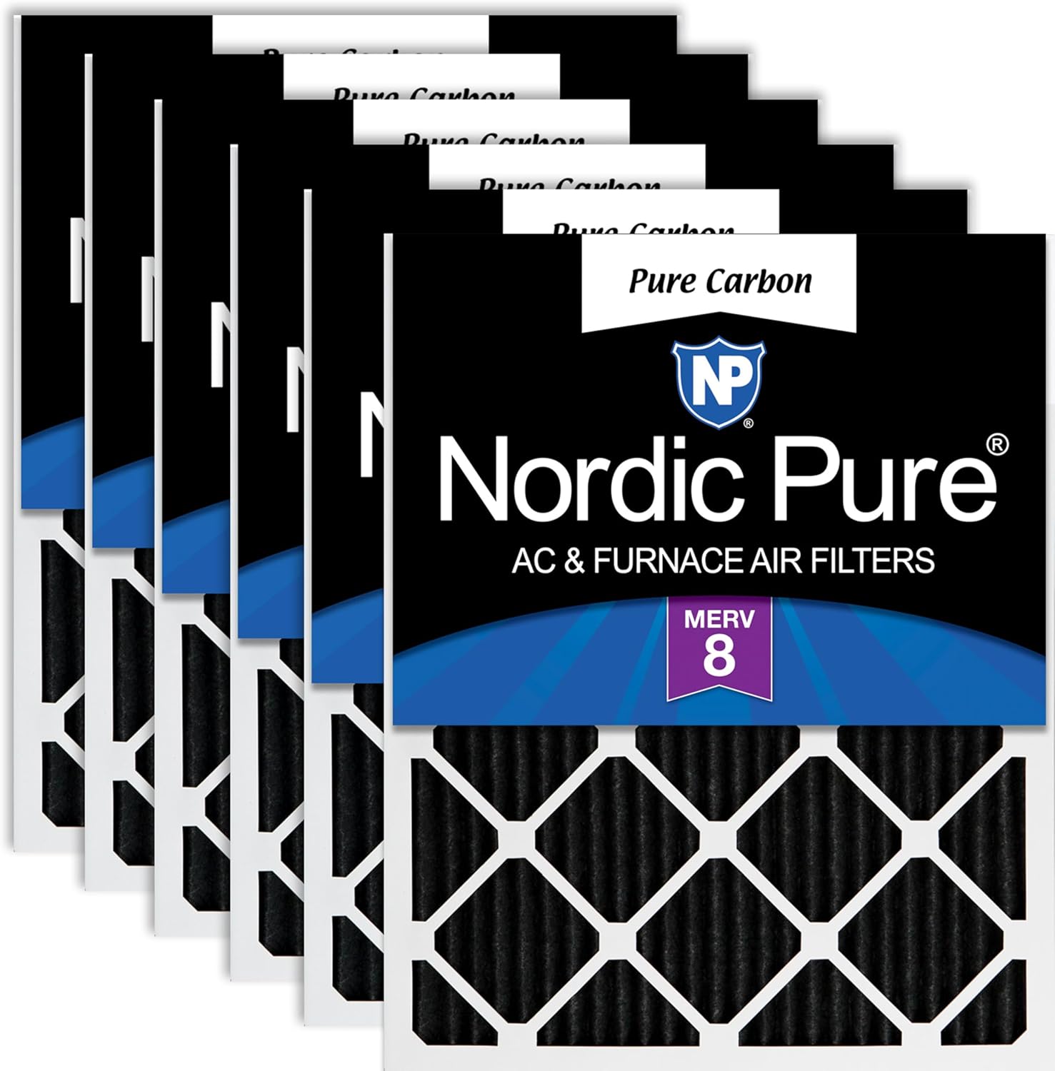 Nordic Pure 20x25x1 (19 1/2 x 24 1/2 x 3/4) Pure Carbon Pleated Odor Reduction Furnace Air Filters 6 Pack