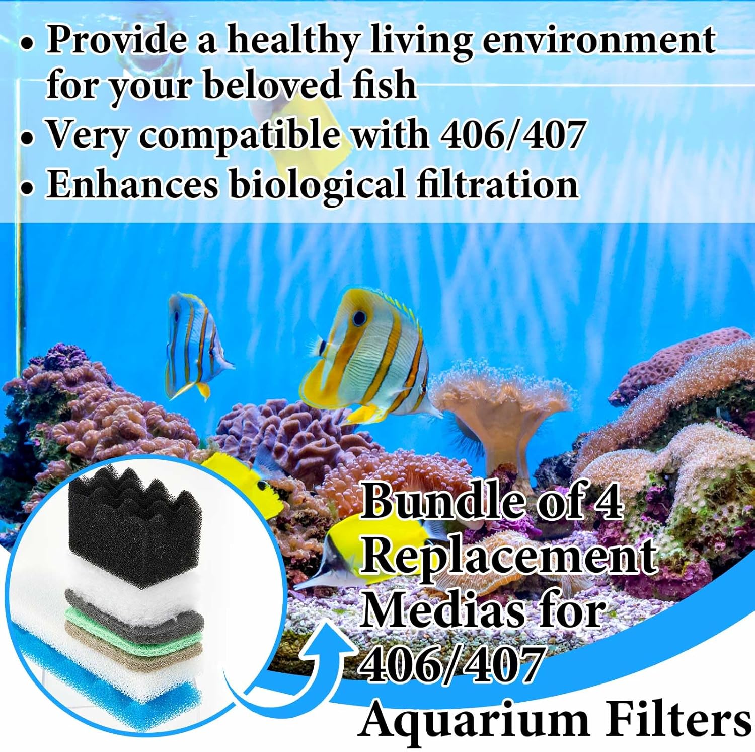 68 Pcs Canister Filter Media Kit Compatible with Fluval 406/407 Filter Media, Including Mesh Bags, 2 Packs of Ceramic Rings (500g Each), Quick Clear Foam, Nitrite/Phosphate/Ammonia Remover