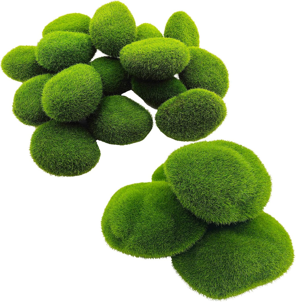 Artificial Moss Rocks Moss Stones Green Moss Balls 20 PCS 2 Sizes Fake Faux Green Moss Decor for Fairy Gardens Floral Arrangements Craft Plants Indoor Planter Table Weddings Parties