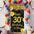 IVN 30th Birthday Door Cover 71x35 Inch Black Gold Birthday Banner for Party Decorations Balloons Stars Fireworks Backdrop Sign for Men Women Photo Booth Prop Wall Decor