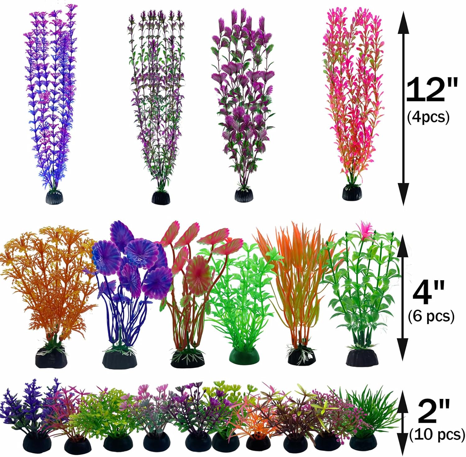 20 Pack Aquarium Plants, Fish Tank Decoration Colorful Artificial Fish Tank Decor Plants Aquarium Decorations for Household and Office Aquarium Simulation, Small to Large and Tall