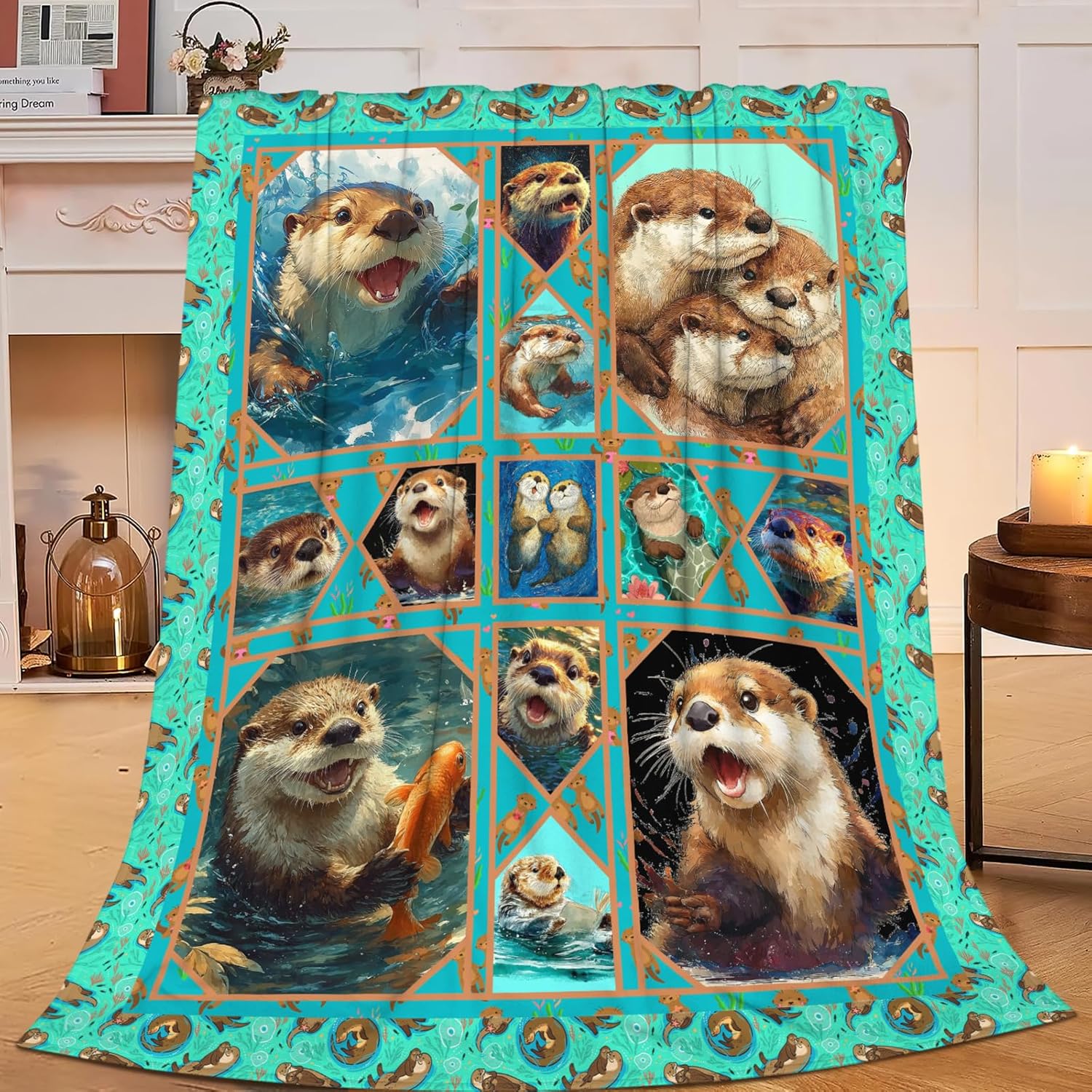 Otter Throw Blanket Otter Stuff Gifts for Kids Girls Boys Adults Women Men Soft Cozy Warm Plush Fluffy Fuzzy Fleece Blanket Decor 60''X80''